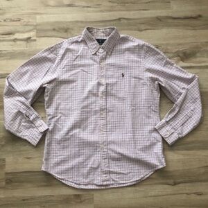 Ralph Lauren Men's Pink and Blue Plaid Dress Shirt